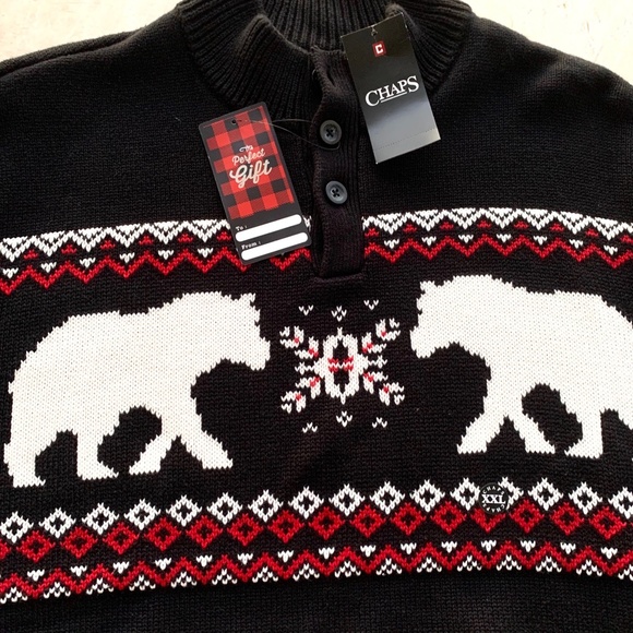 MEN'S CHAPS CLASSIC FIT BUTTON BEARS SWEATER - Picture 7 of 8